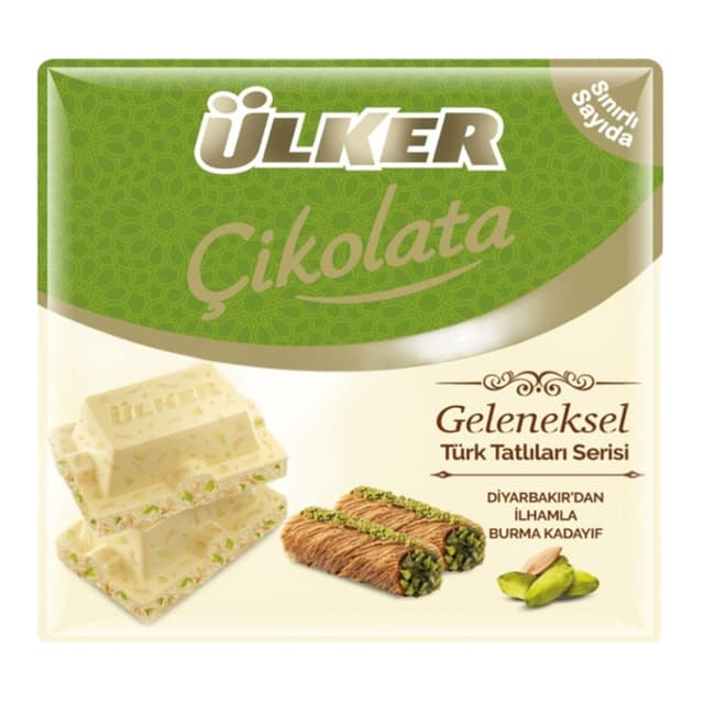 Antep Fıstıklı & Burma Kadayıflı Beyaz Çikolata 60 Gr