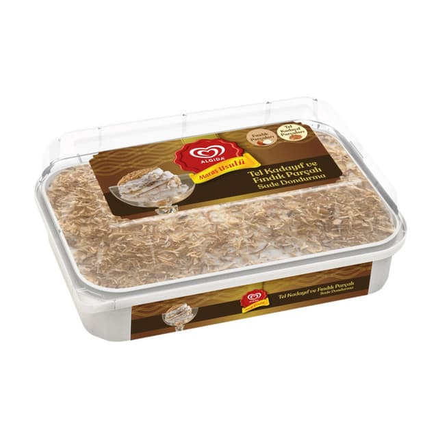 Tel Kadayıflı Fındık Parçalı Sade Dondurma 500 Ml