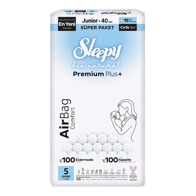 Bio Natural Premium Plus Airbag Comfort Süper Paket Bebek Bezi 5 Numara Junior 40'lı