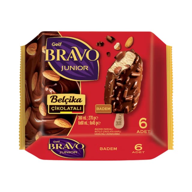 Bravo Junior Belçika Çikolatalı Badem Beyaz Çikolata 6'lı